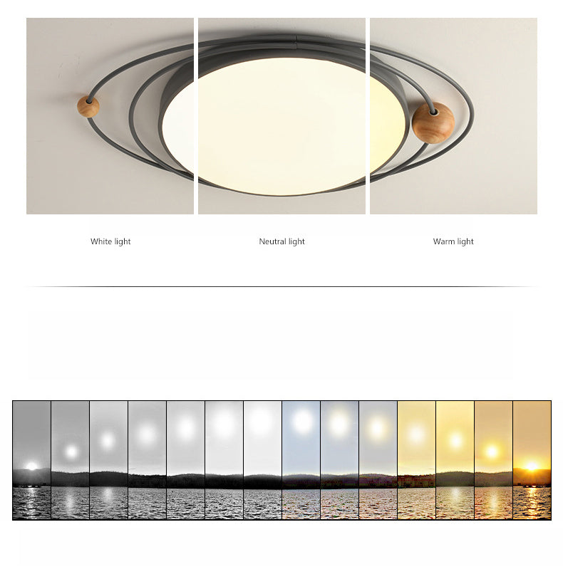 Arisha Plafonnier Rond Moderne, Metal/Bois, Blanc/Noir/Gris/Vert/Bleu, Salon