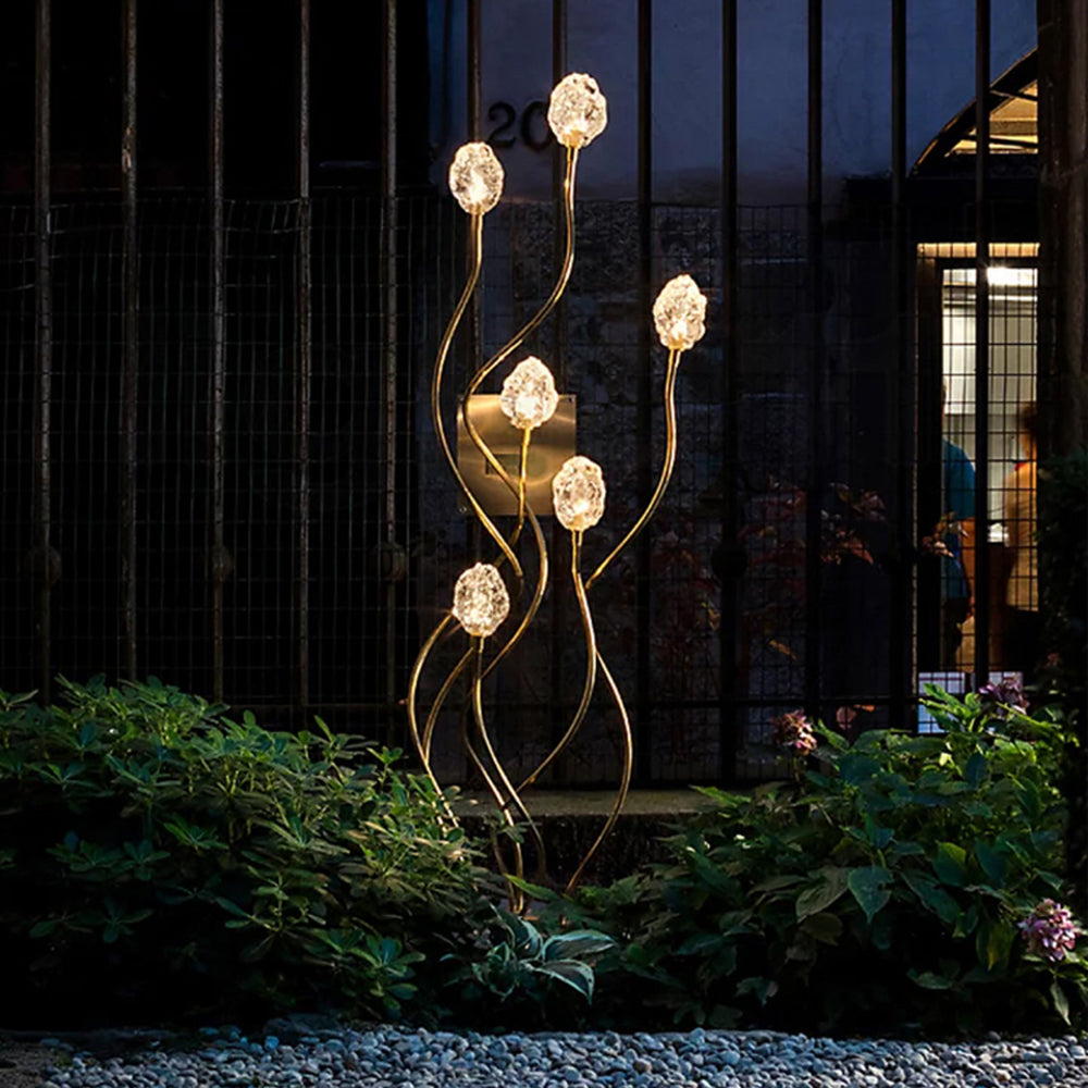 Arisha Lampe Extérieure au Sol Linéaire Simple, Métal/Verre, Or, Jardin