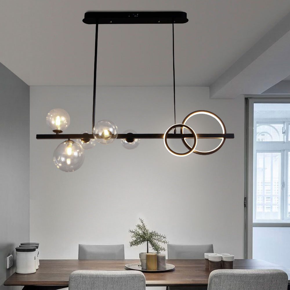 Valentina Suspension Anneau/Ronde Moderne, Métal/Verre, Noir/Doré, Salon
