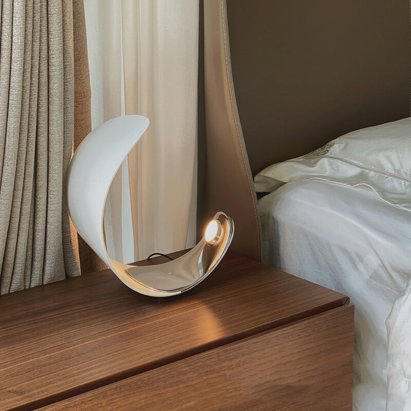 Aria Lampe de Table Lune Moderne, Métal/Acrylique, Blanc, Salon