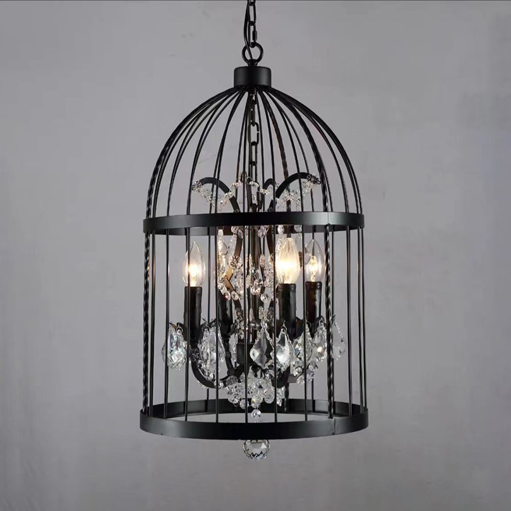 Arisha Industrielle LED Suspension Noir Métal Cristal Salon Salle à manger