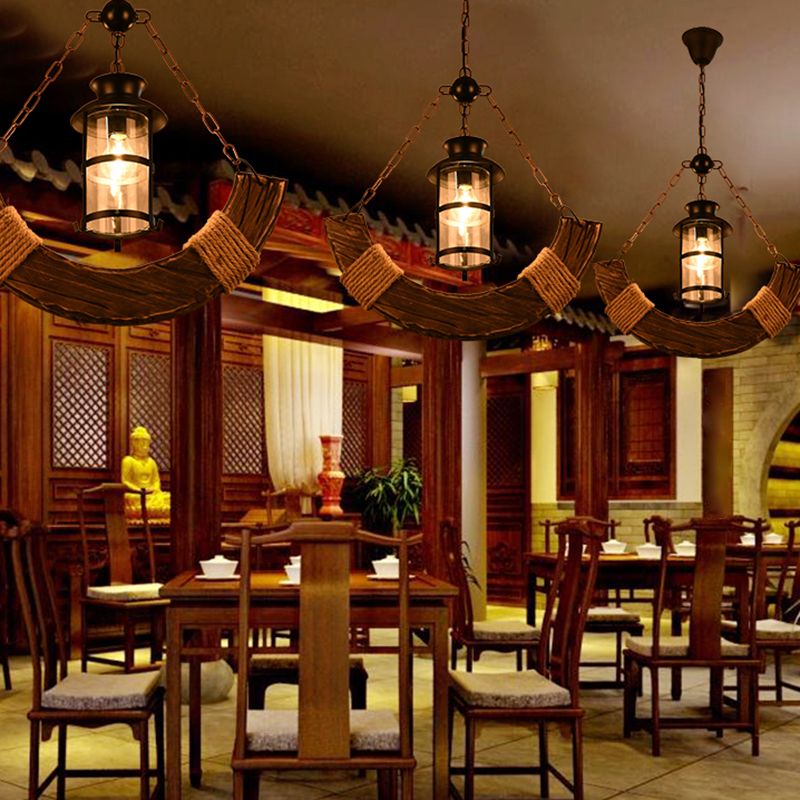 Epoch Industrie LED Suspension Linénaire Brun Bois Métal Verre Salle à Manger