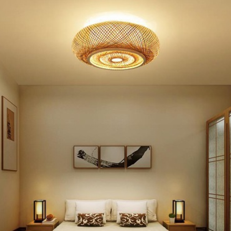 Ritta Plafonnier Rond Naturel, Rotin, Bois, Salon