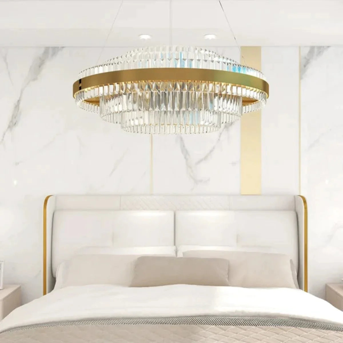 Kristy Design LED Luminaire Lustre Moderne Cristal Doré Salon