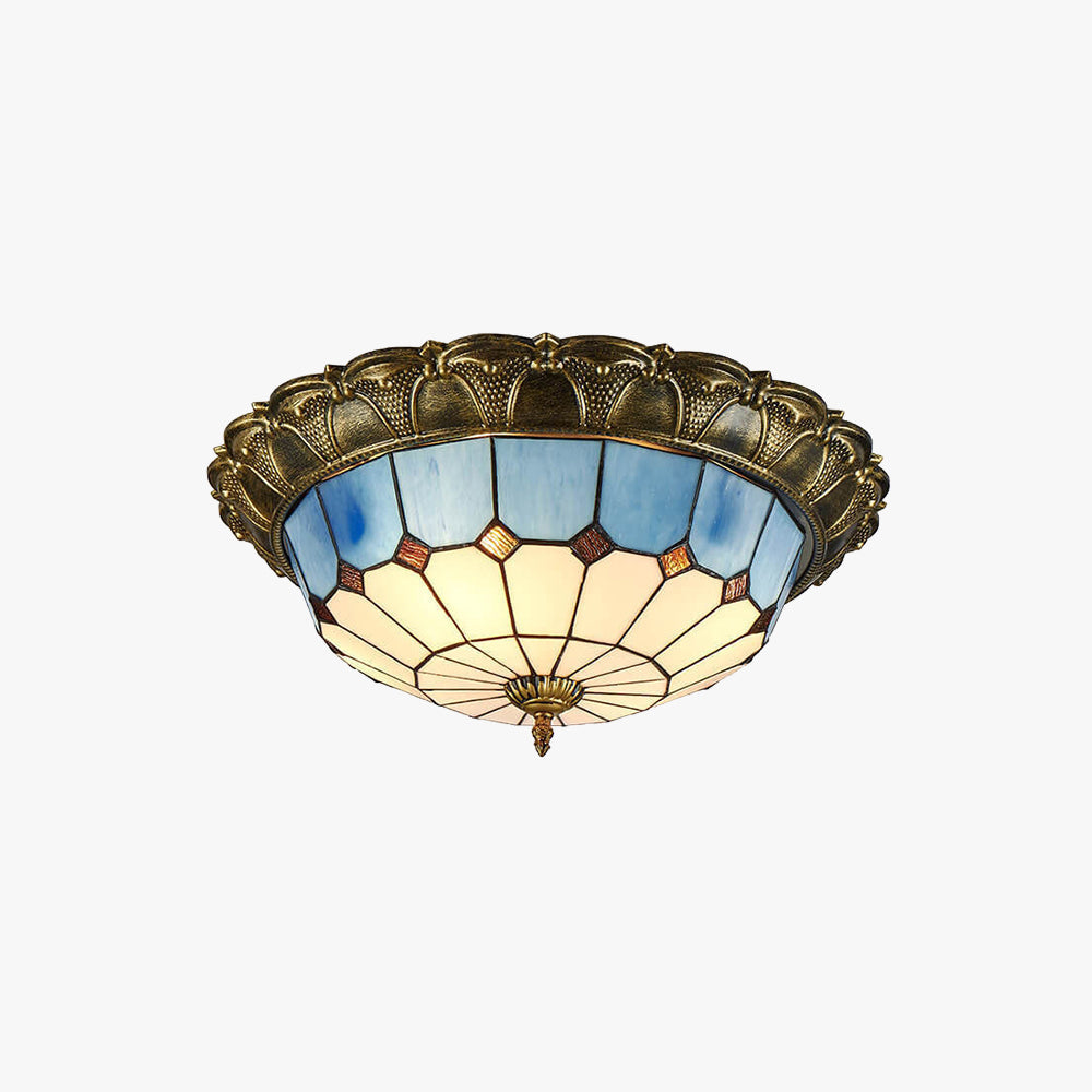 Tiffany Rétro LED Plafonnier Métal Verre Rond Chambre À Coucher
