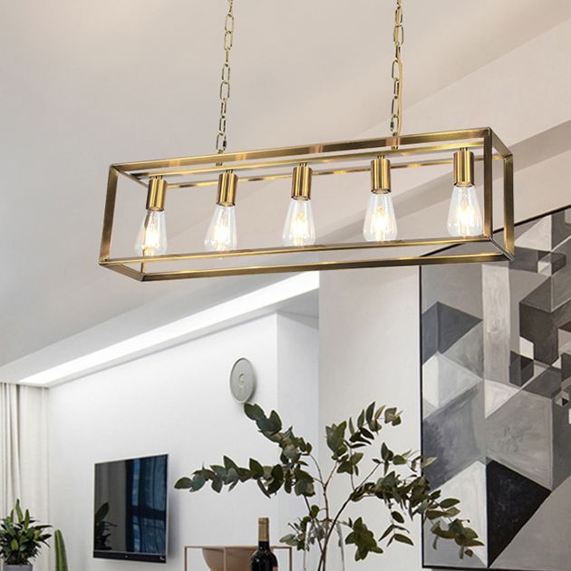 Silva Rectangle Vintage LED Suspension Noir Laiton Métal Salon