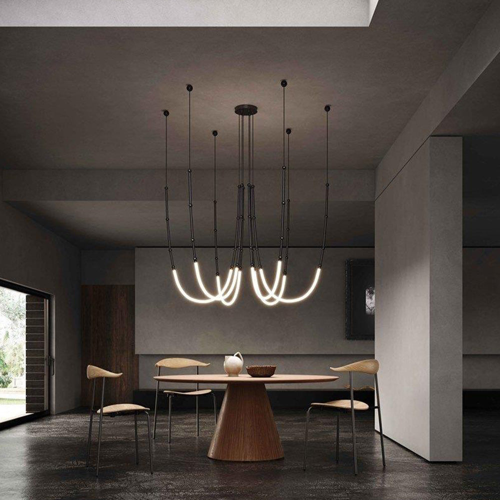 Ray Luminaires Suspensions de Manière Détournée Linéaire Silicium/Métal Noir/Blanc Salon/Chambre à Coucher
