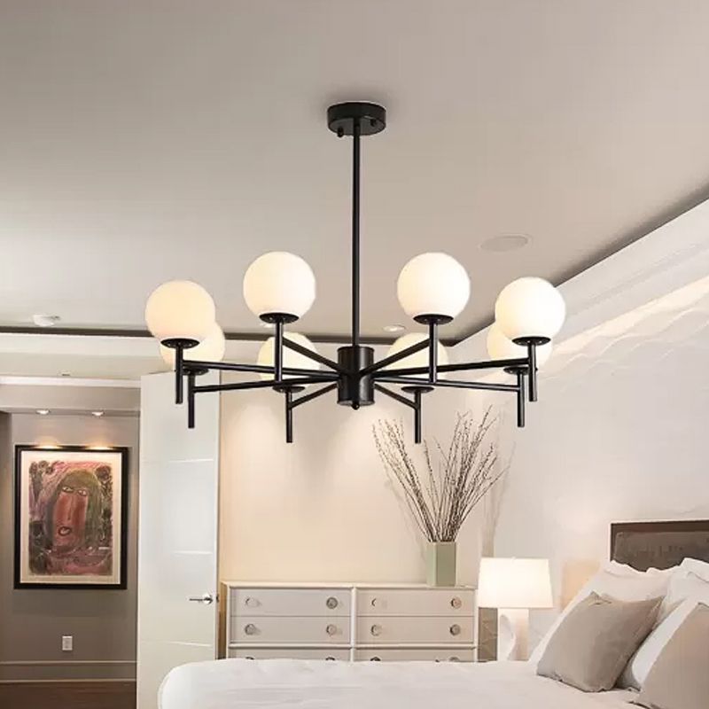 Valentina Bulle Moderne LED Lustre Noir/Doré Métal/Verre Chambre à Coucher
