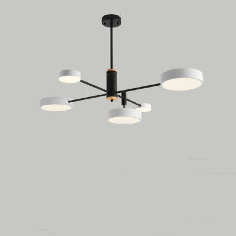 Arisha Suspension Ronde/Linéaire Moderne, Métal/Bois, Doré/Blanc/Gris, Salon