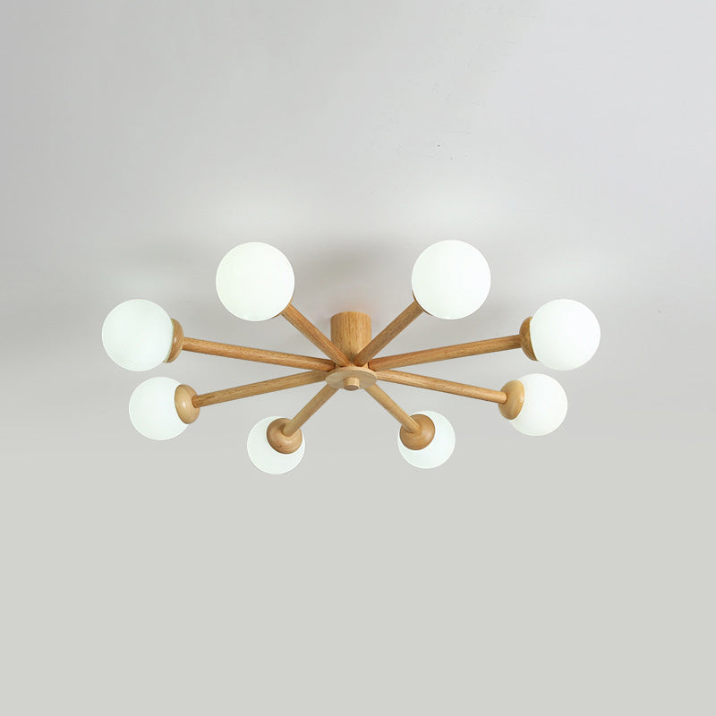 Muto Plafonnier Boule Moderne, Bois/Verre, Bois, Salon