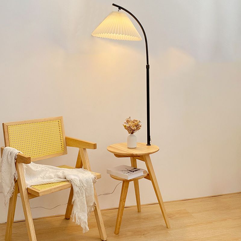 Muto Lampadaire Plissé Vintage, Métal/Tissu, Bois/Noyer, Salon