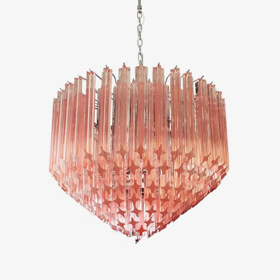 Rivisse Lustre Rose Verre Prismes Géométrique