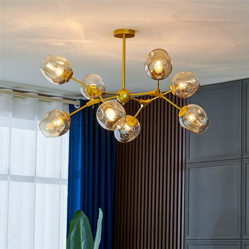 Valentina Suspension Multi Retro, Metal/Verre, Noir/Or, Chambre
