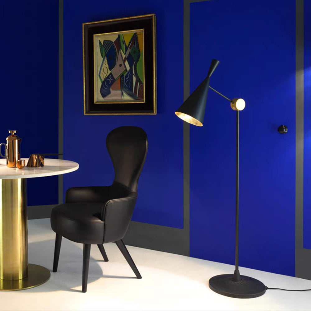 Arisha Design Lampadaire Entonnoir Minimaliste LED Noir Métal Salon