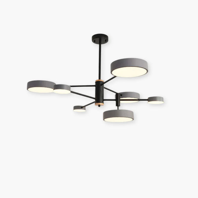 Arisha Suspension Ronde/Linéaire Moderne, Métal/Bois, Doré/Blanc/Gris, Salon