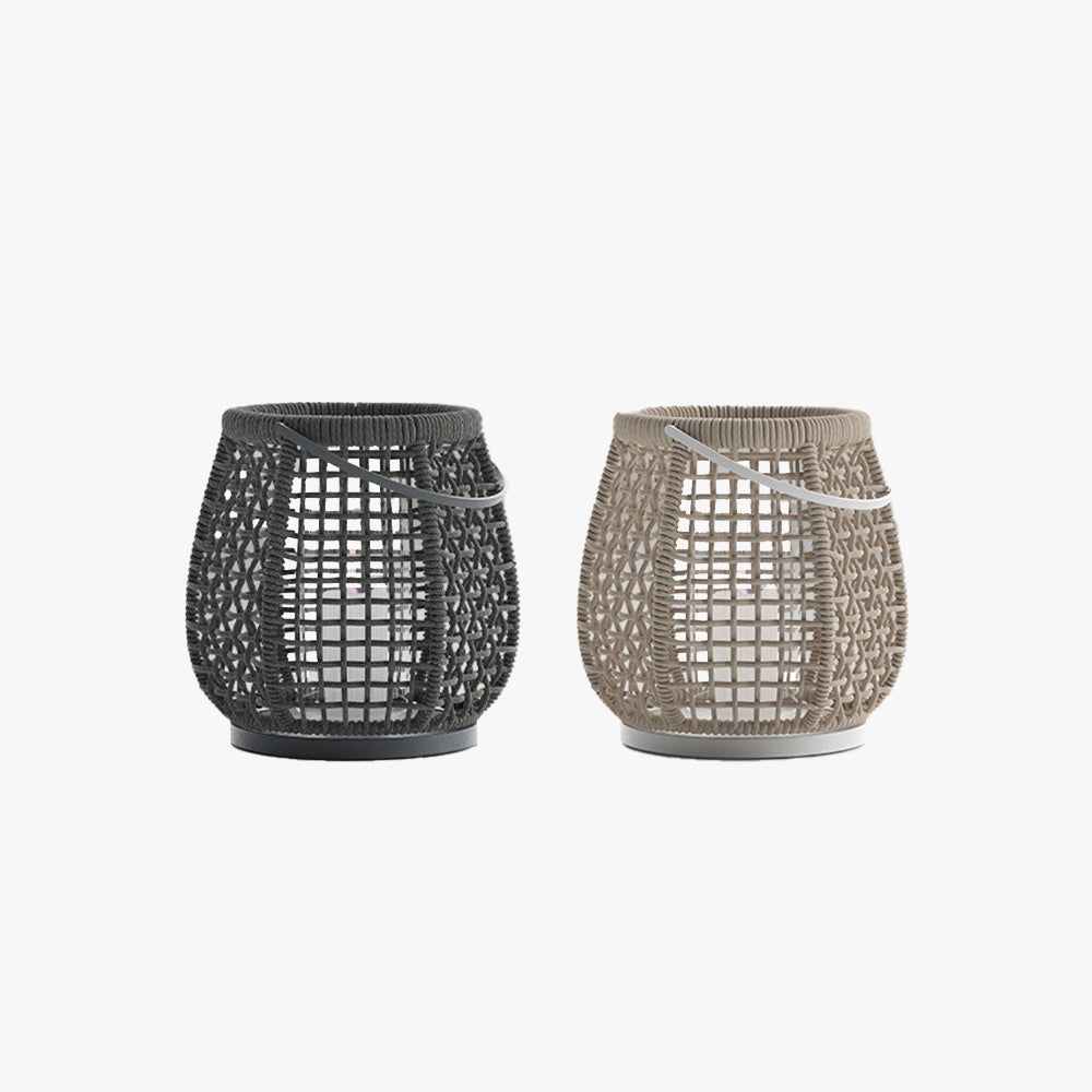 Ritta Vintage LED Lampadaire Métal/Rotin Noir/Beige Extérieur