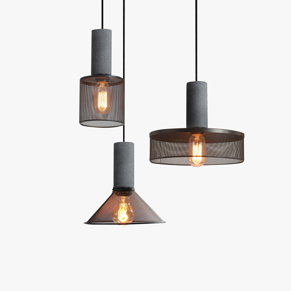 Arisha Suspension Cylindre Industriel, Métal/Ciment, Noir/Gris, Bar