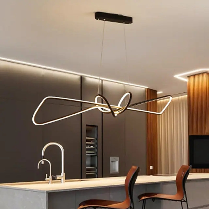 Arisha Suspension Minimalist Geometric Adjustable, Métal, Noir/Or, Salle à Manger