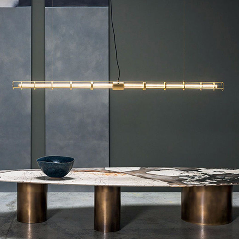 Ray Suspension Linéaire Moderne, Métal/Verre, Doré, Salon