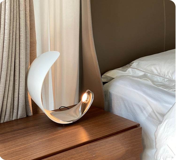 Aria Lampe de Table Lune Moderne, Métal/Acrylique, Blanc, Salon