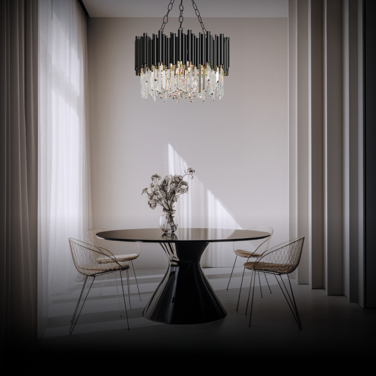 Kristy Suspension LED Industrielle Noir Cylindrique En Verre/Métal Salon