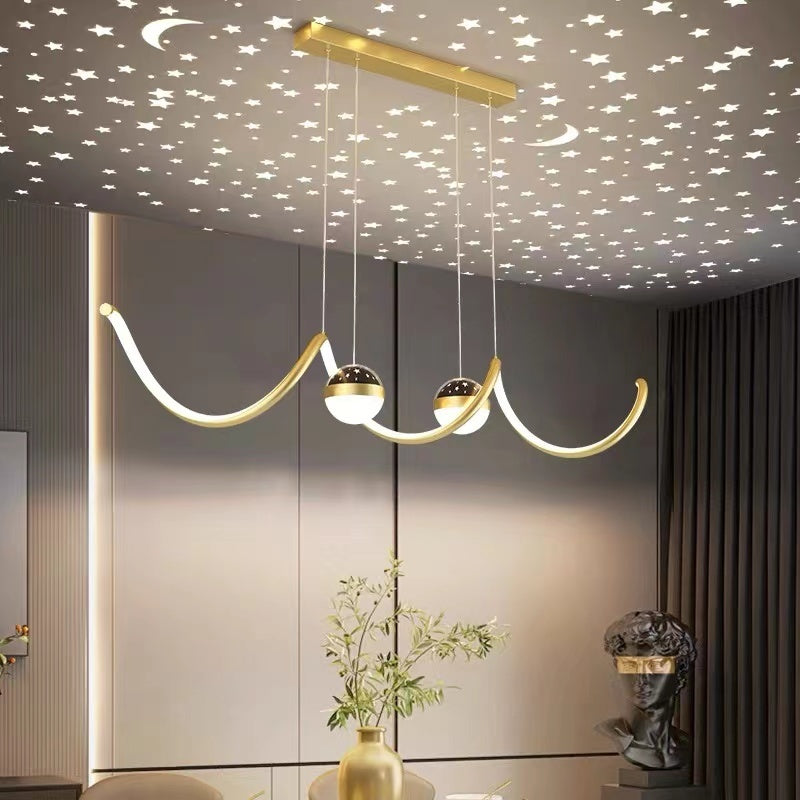 Arisha Suspension Linéaire Nordique, Métal/Acrylique, Noir/Blanc/Doré, Salon