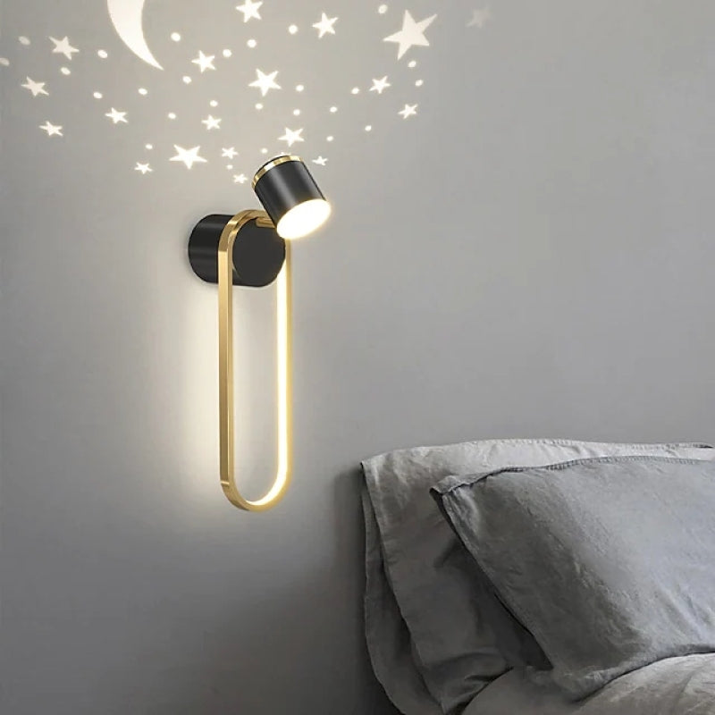 Ray Applique Murale Cylindre Etoile Moderne, Métal, Noir/Or, Chambre