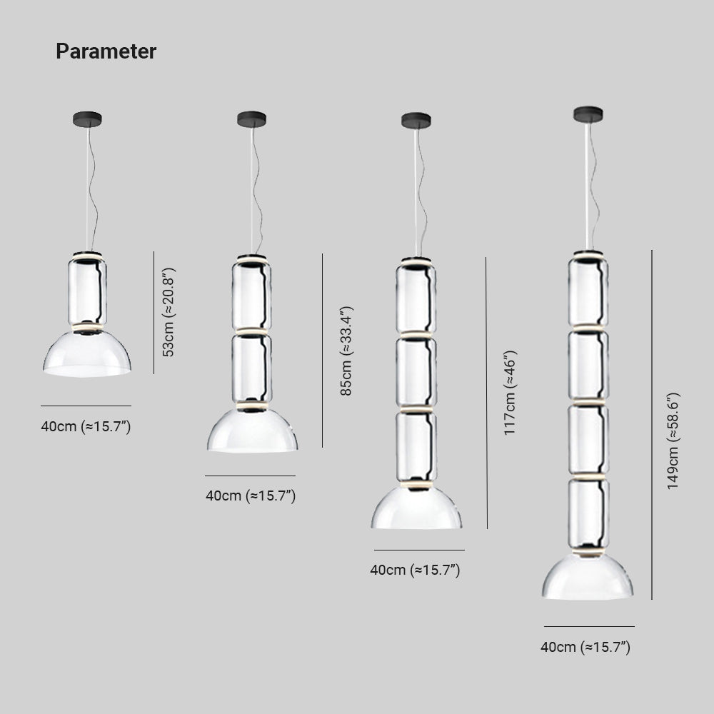 Valentina Luminaires Suspensions LED Cylindre Minimalisme Métal/Verre Transparent Salon/Chambre à Coucher