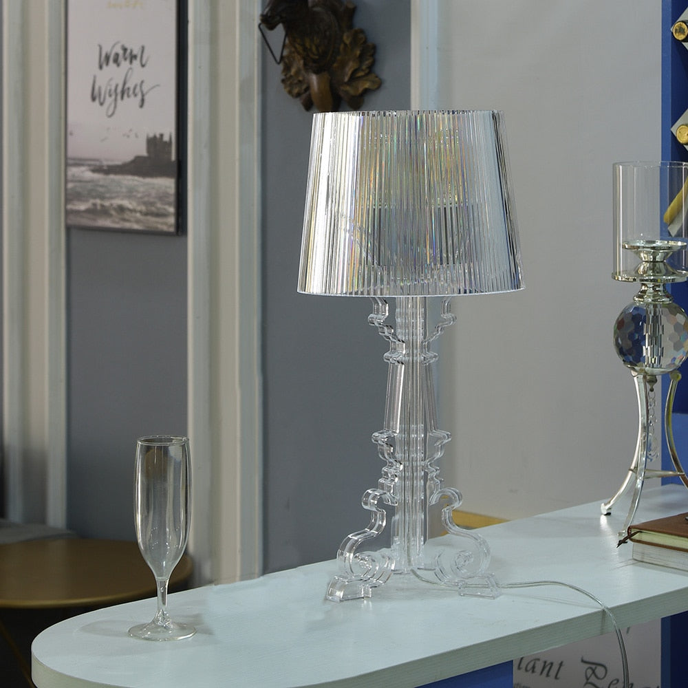 Kristy Lamp de Table Cylindre Moderne, Arcylique, Noir/Transparent, Salon