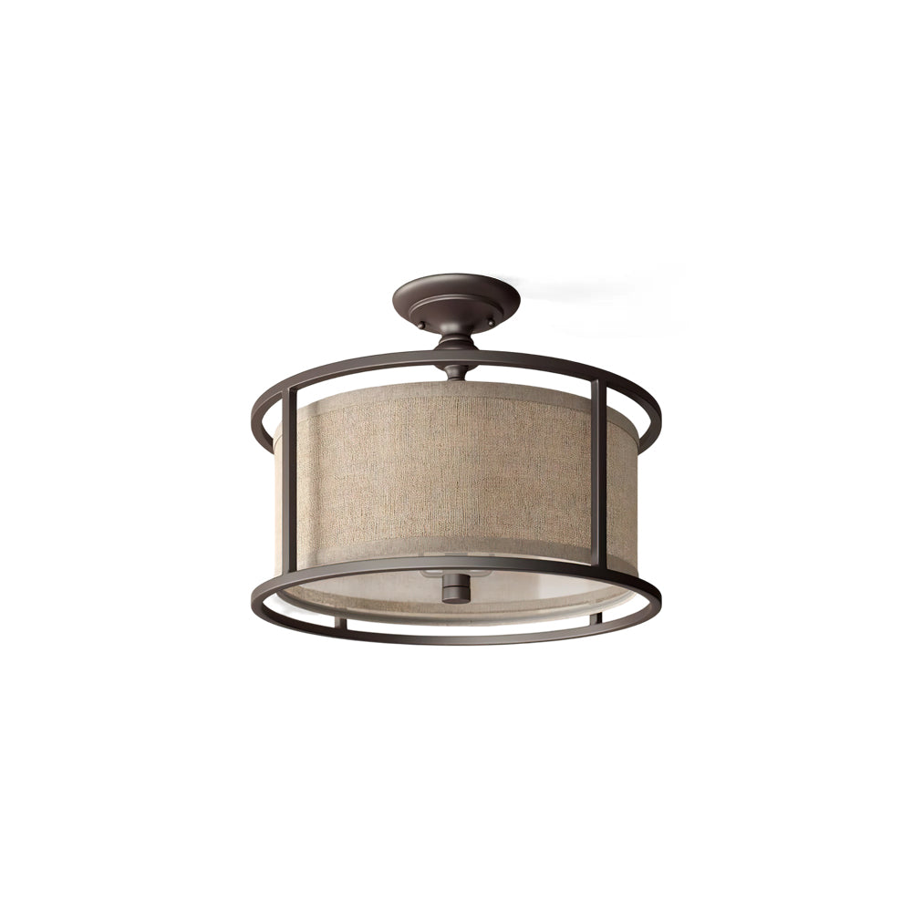 Addyson Ceiling Lamp with antique brass finish and fabric shade.