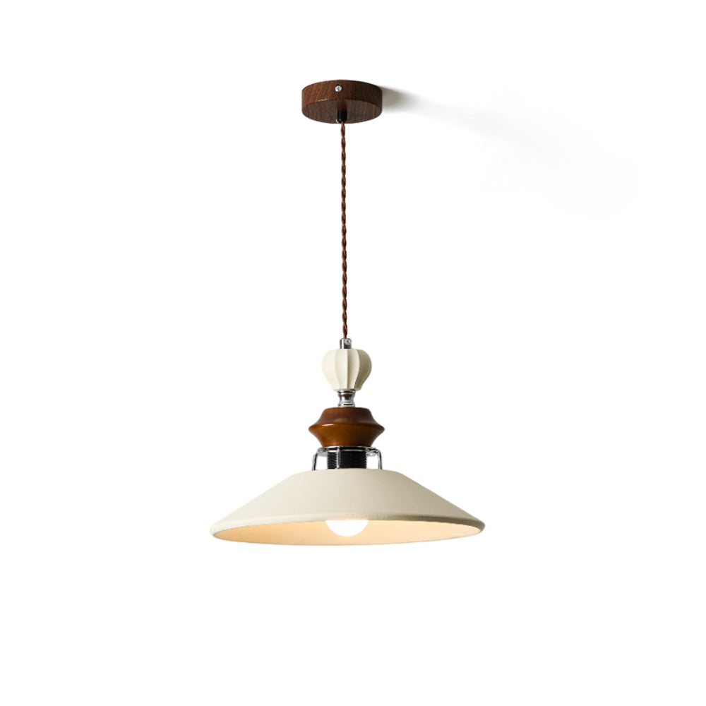 Adelaide Pendant Light with cream shade and wood detail.