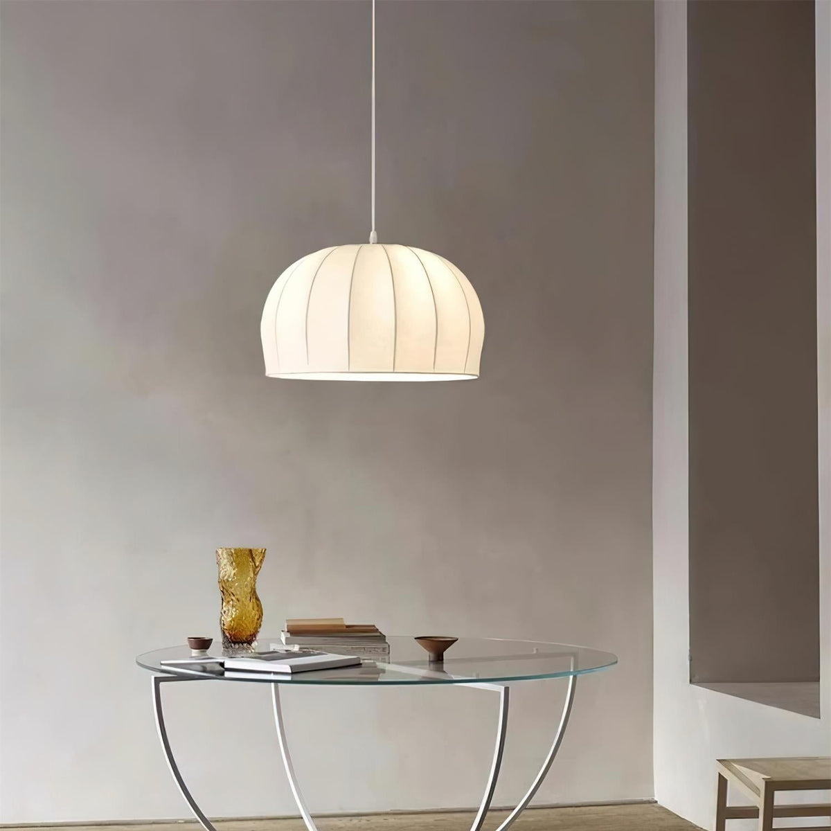 Nova White Fabric Dome Pendant Light-Neutral Decor