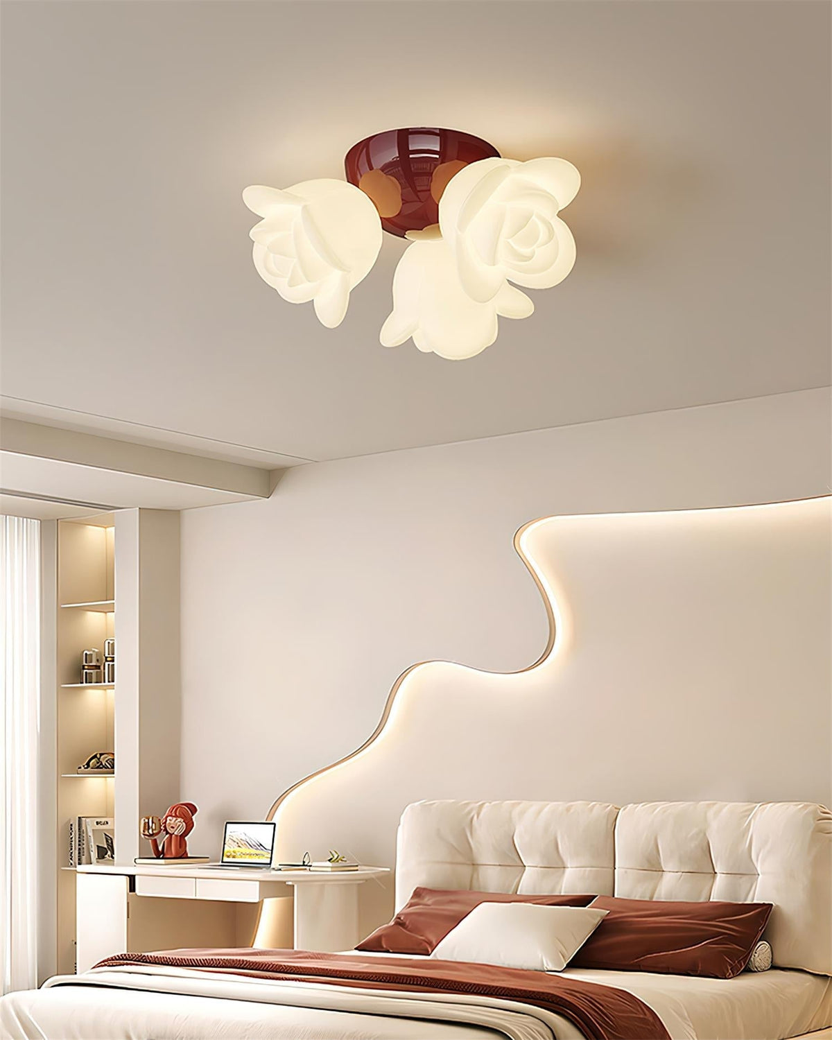 Ceiling Light Metal Canopy and PE Rose Shape Floral Artistic Accent-Neutral Decor
