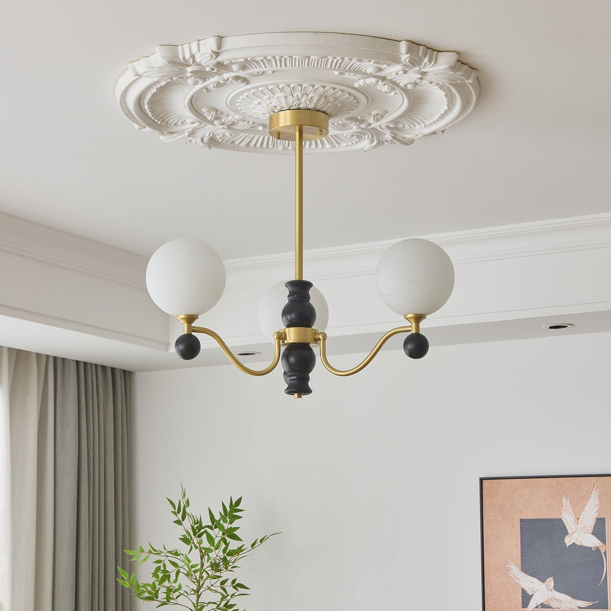 Ershaan Lustre Sphérique Vintage en Laiton et Bois