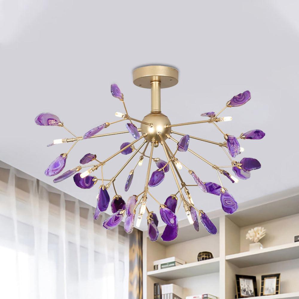 Rivana Lustre Feuille Colorée Bras Dorés