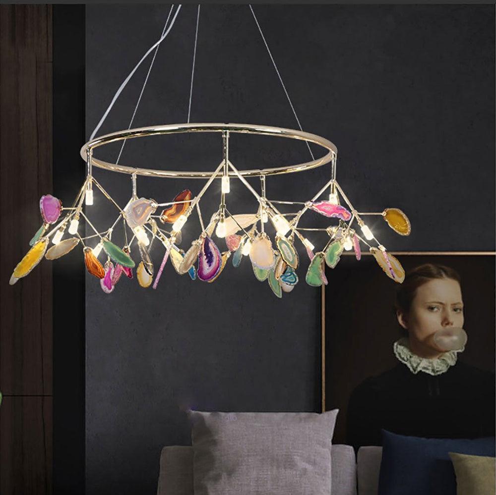 Rivana Lustre Feuille Colorée Bras Dorés