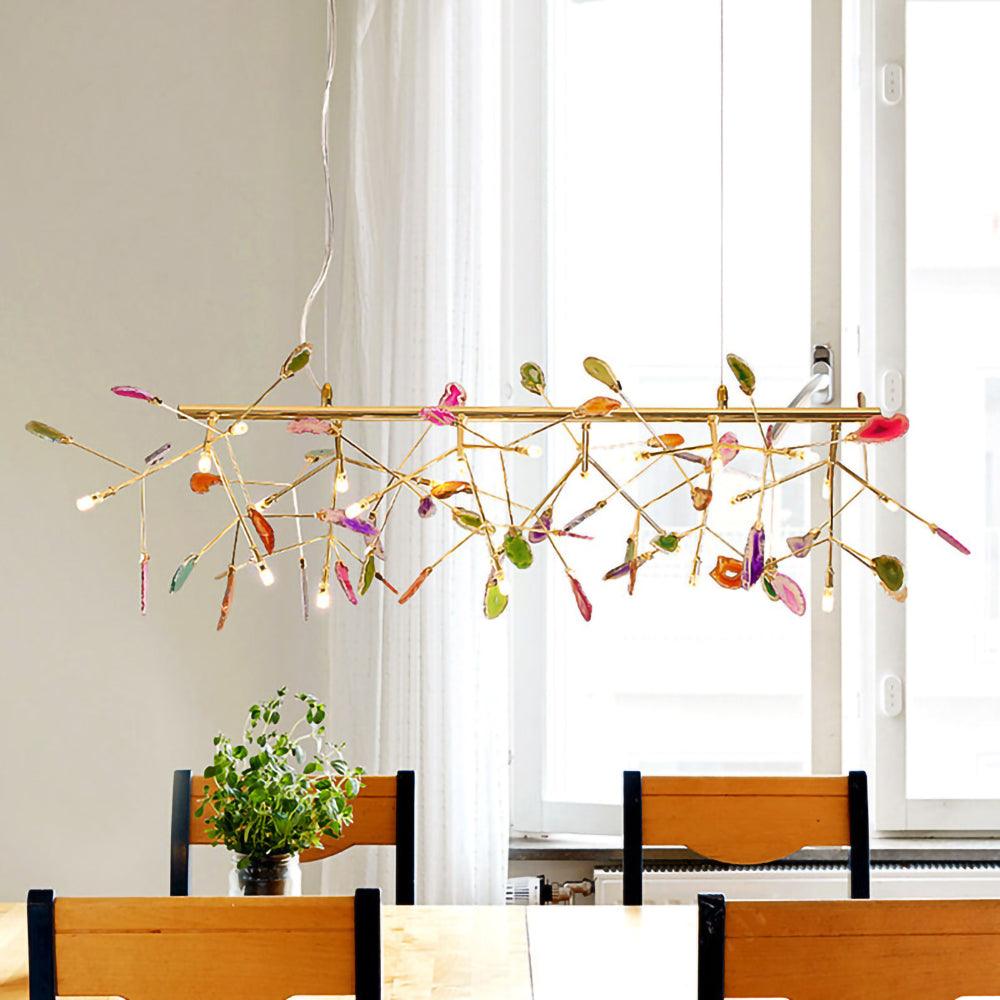 Rivana Lustre Feuille Colorée Bras Dorés