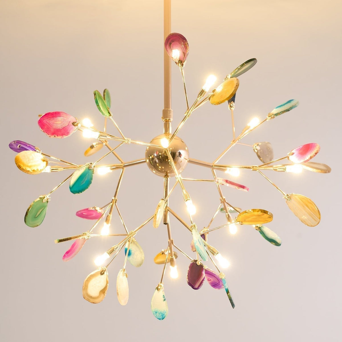 Rivana Lustre Feuille Colorée Bras Dorés
