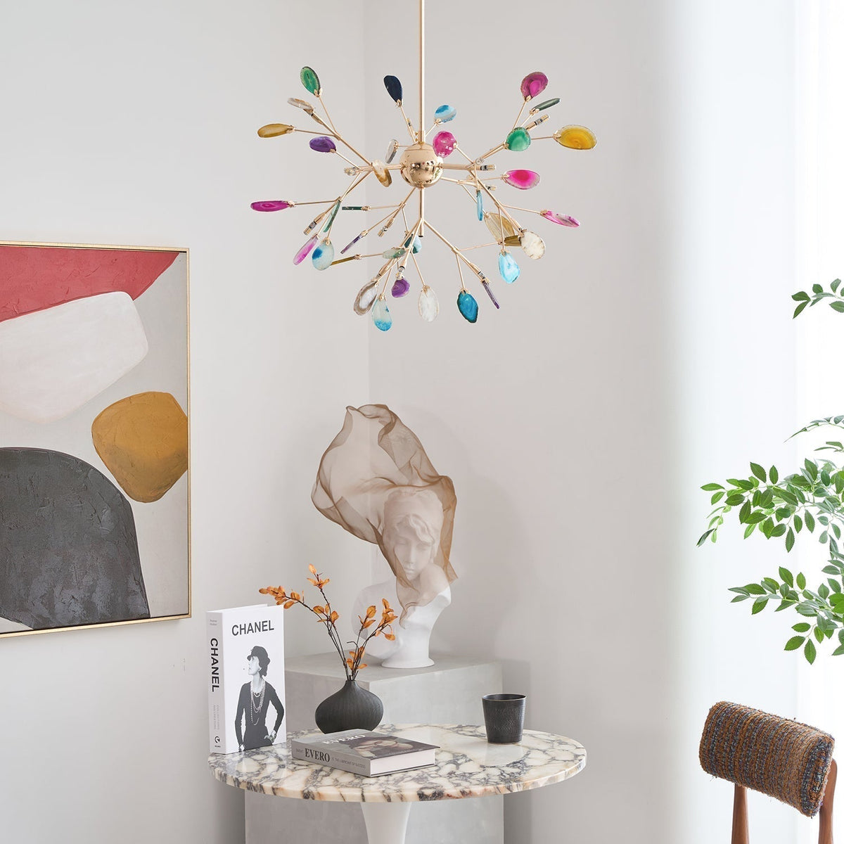 Rivana Lustre Feuille Colorée Bras Dorés