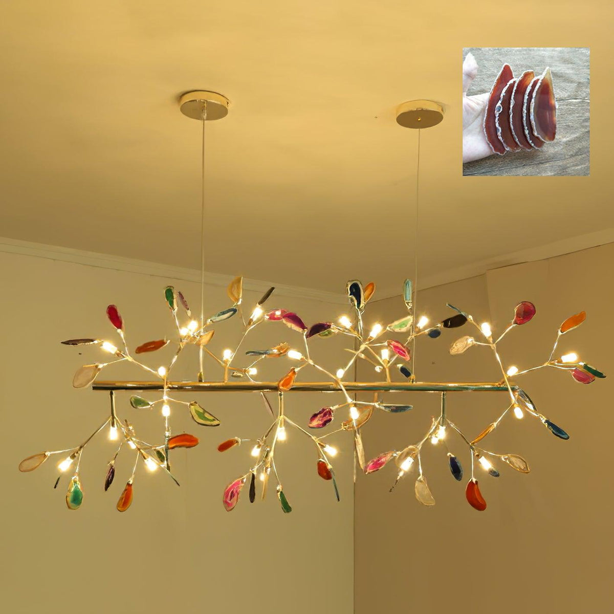 Rivana Lustre Feuille Colorée Bras Dorés