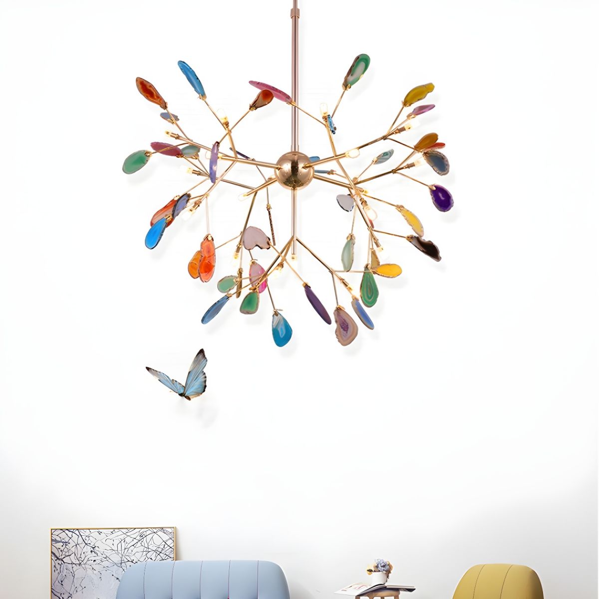 Rivana Lustre Feuille Colorée Bras Dorés