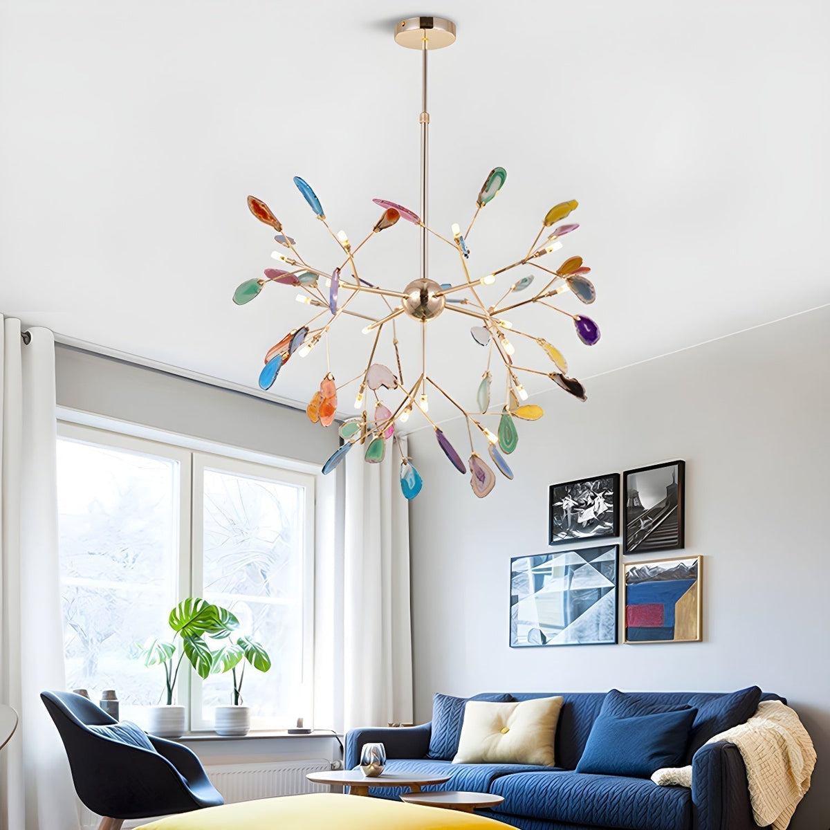Rivana Lustre Feuille Colorée Bras Dorés