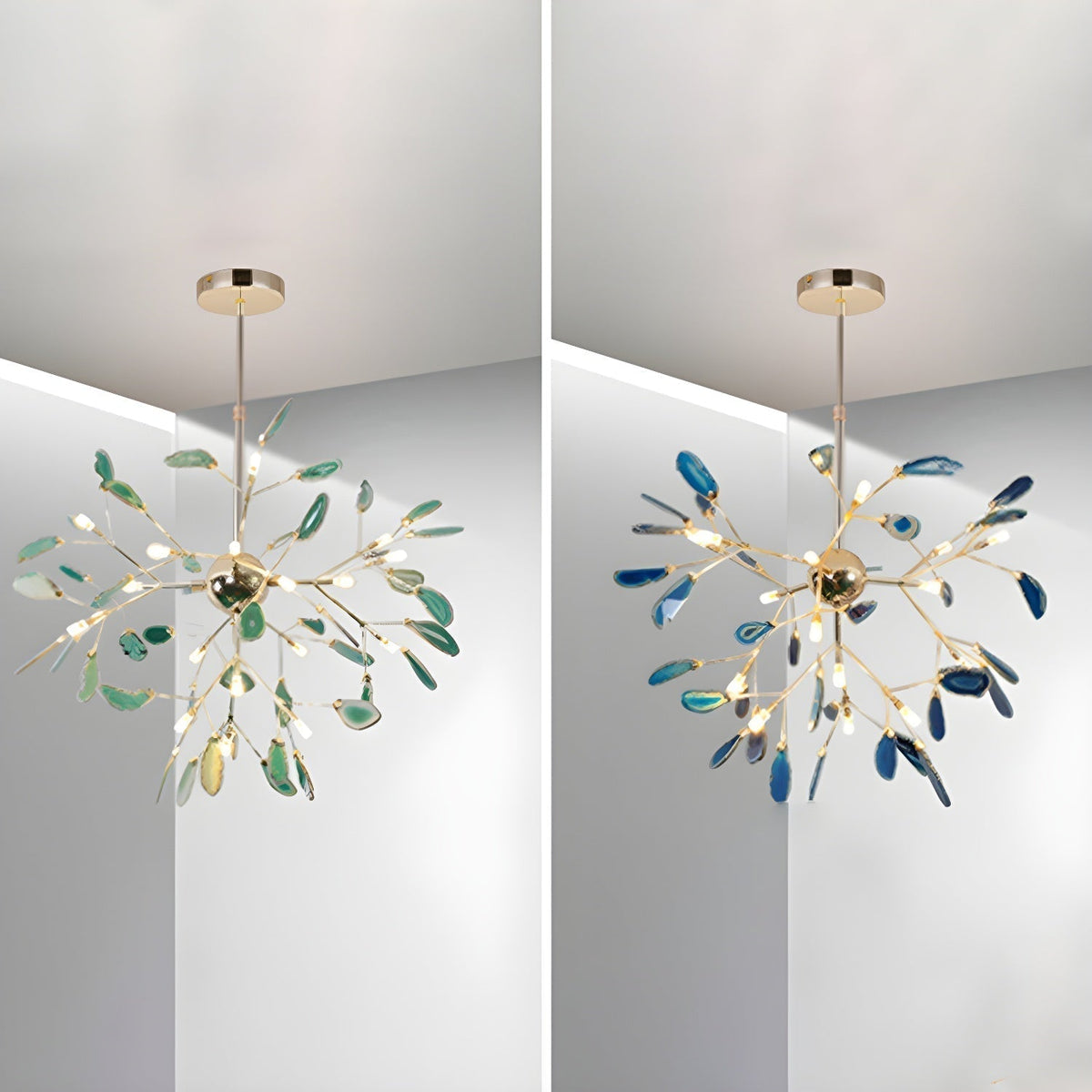 Rivana Lustre Feuille Colorée Bras Dorés
