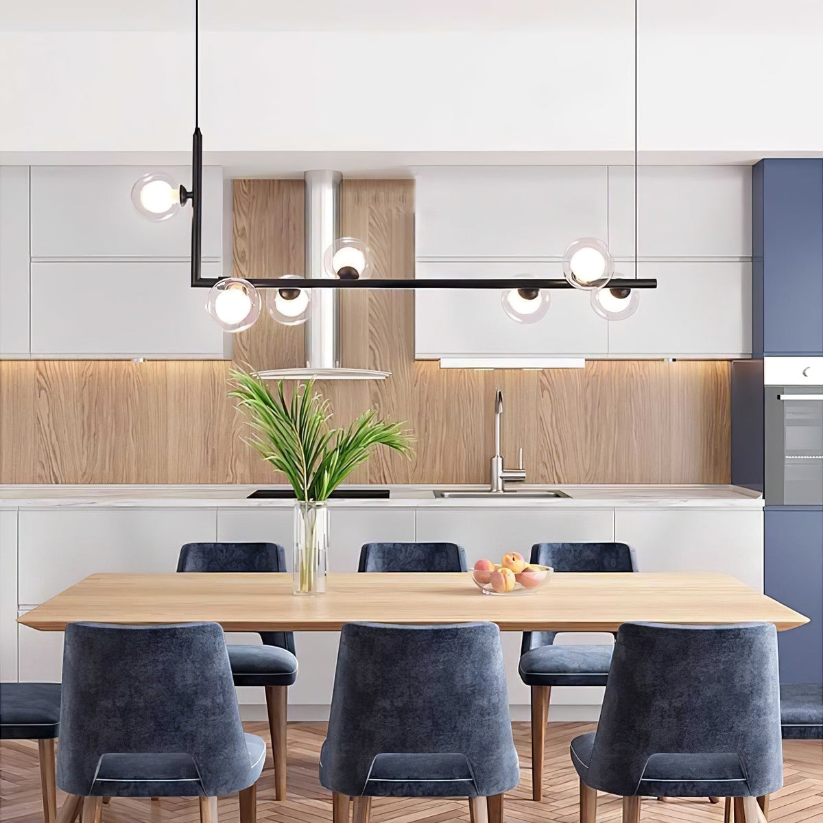 Finnise Lustre en Verre avec Structure en Acier Noir Linéaire