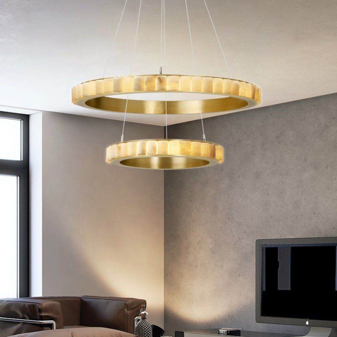 Orenalis Lustre Double Anneau en Albâtre