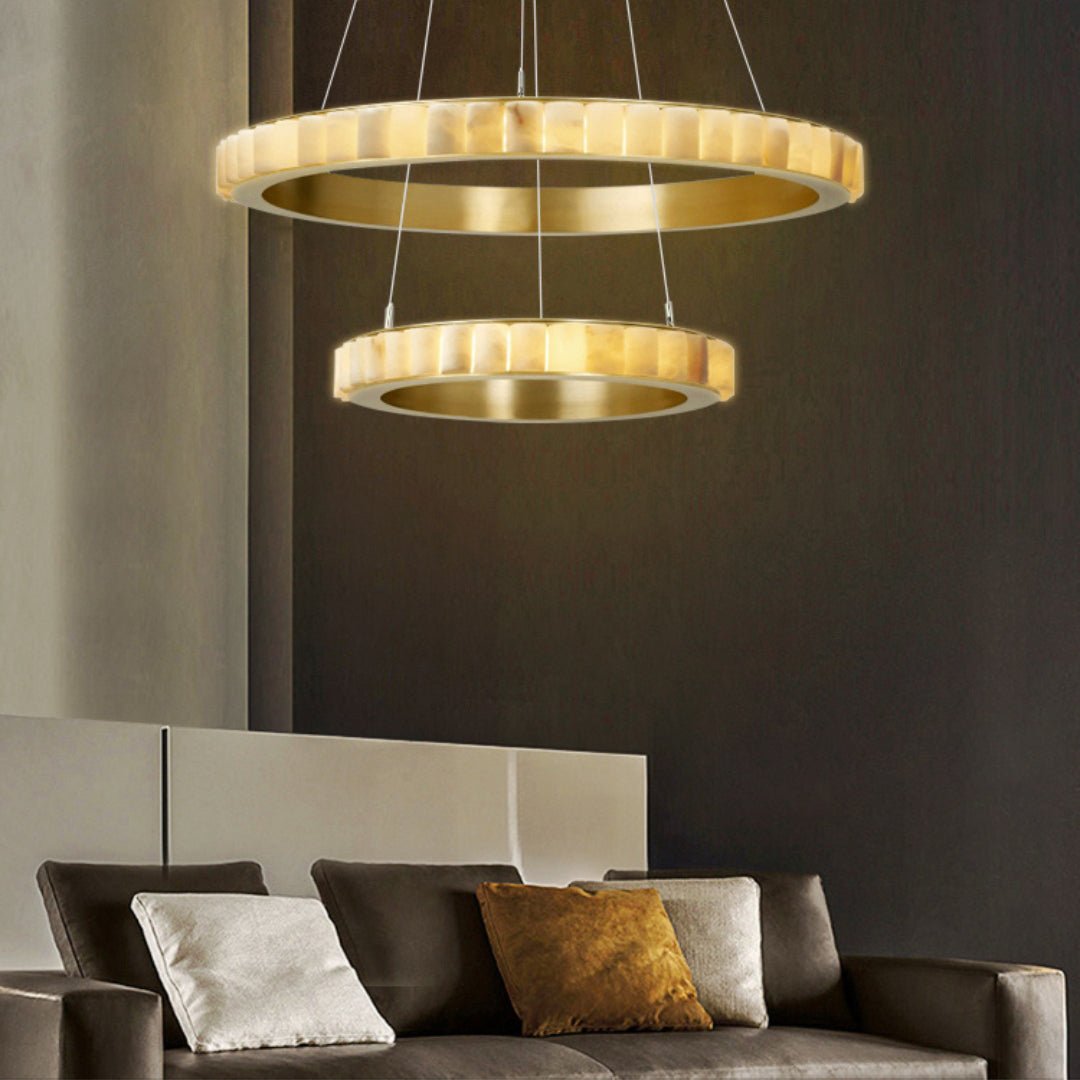 Orenalis Lustre Double Anneau en Albâtre