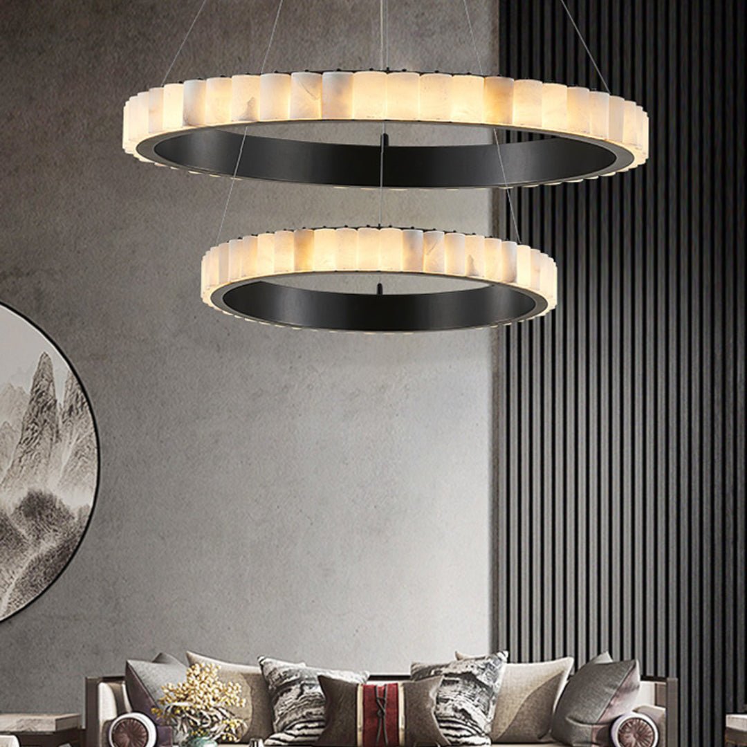 Orenalis Lustre Double Anneau en Albâtre