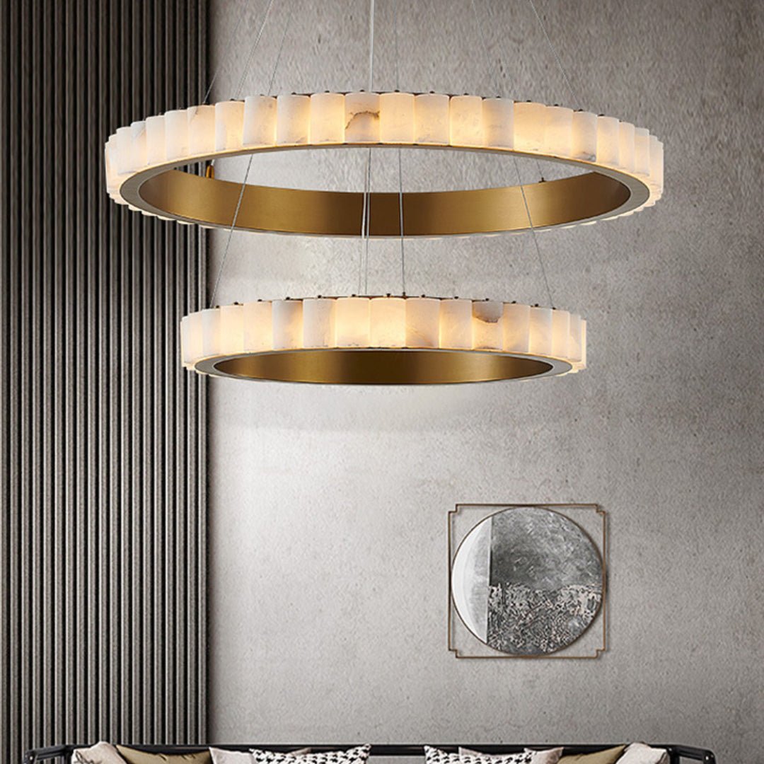 Orenalis Lustre Double Anneau en Albâtre