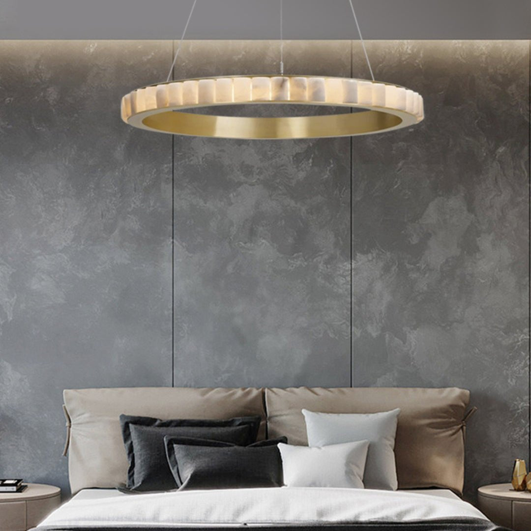 Orenalis Lustre Double Anneau en Albâtre