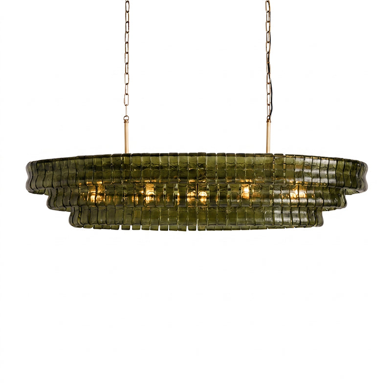 The brutalist design of the Albano Chandelier shown in detail.